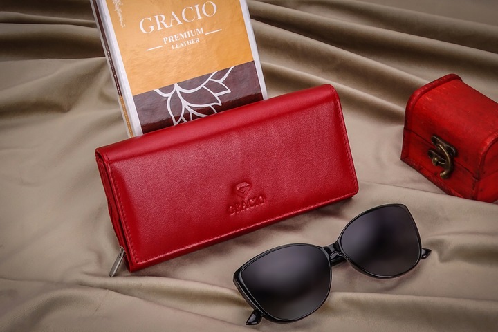 Damski Czerwony Gracio Portfel Skóra Naturalna BIG
