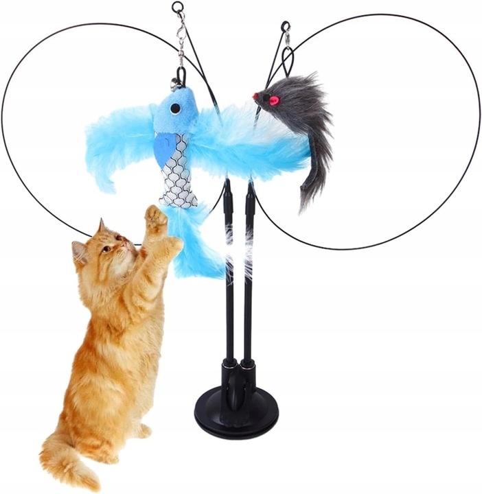 ZABAWKA DLA KOTA PODWÓJNA PRZYSSAWKA RUCHOMA PTAK MYSZKA WĘDKA