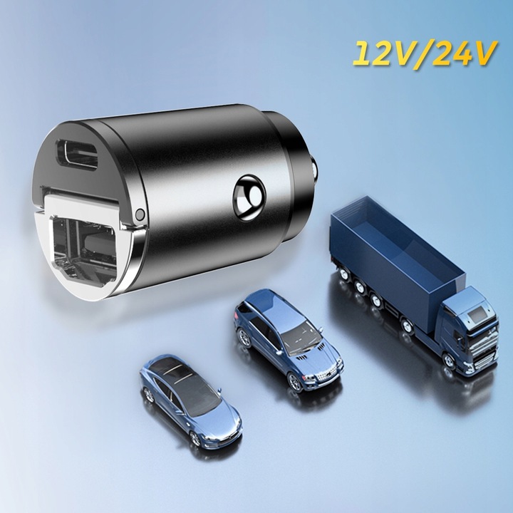 Mała szybka ładowarka samochodowa POLION USB-A USB-C 35W QC3.0 PD 3A