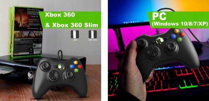 Kontroler USB Gamepad do konsoli Xbox 360/PC Win7, joystick z kablem