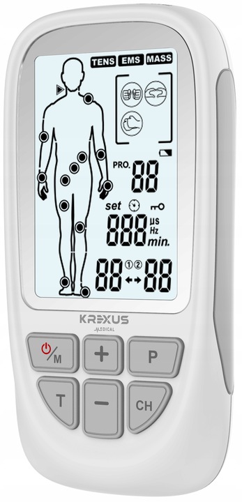 Elektrostymulator mięśni nerwów TENS EMS MASAŻ 73 programy Krexus