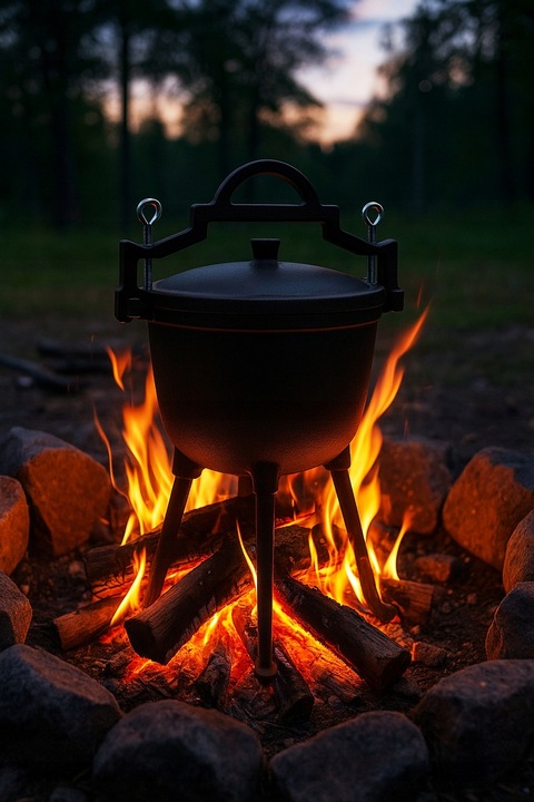 KOCIOŁEK ŻELIWNY 8L WISZĄCY GARNEK MYŚLIWSKI DO PIECZONEK OGNISKO IRON