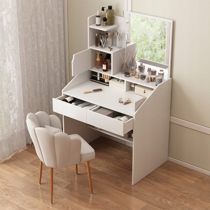 TOALETKA Z LUSTREM BIAŁA DO MAKIJAŻU GLAMOUR Z SZUFLADAMI STYL