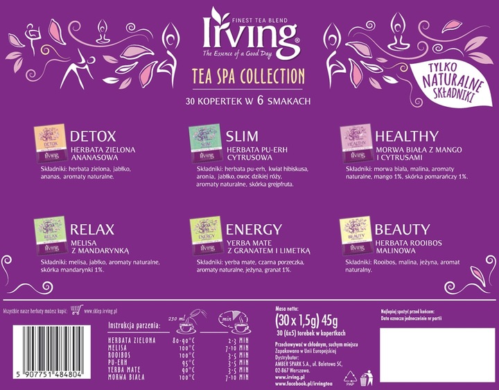 Zestaw herbat w kopertach Irving Tea SPA 30szt x6