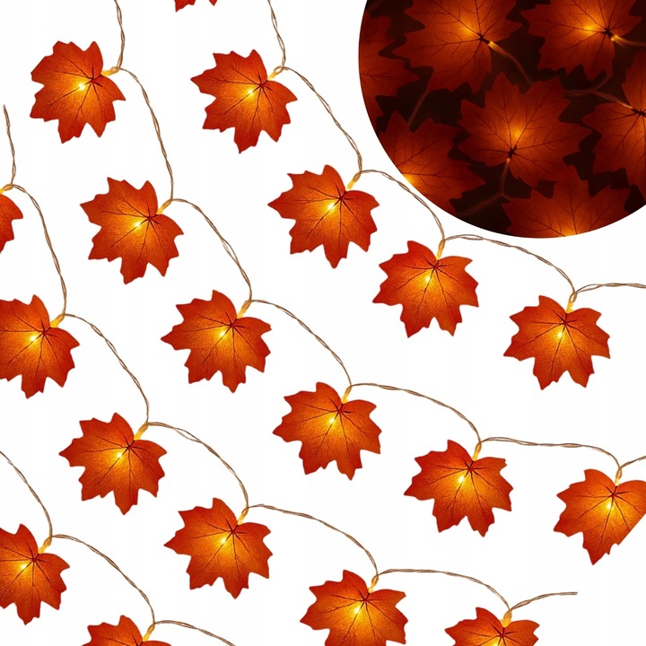 GIRLANDA ŚWIETLNA LAMPKI LED LIŚCIE KLONU DEKORACJE JESIENNE HALLOWEEN