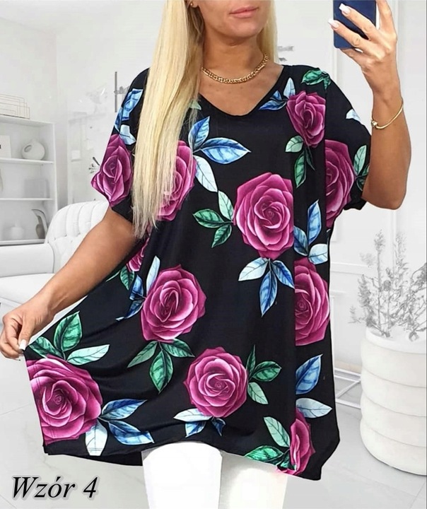 LUŹNA KOBIECA TUNIKA BLUZKA PLUS SIZE V dekolt XL/XXL różne wzory mix 702