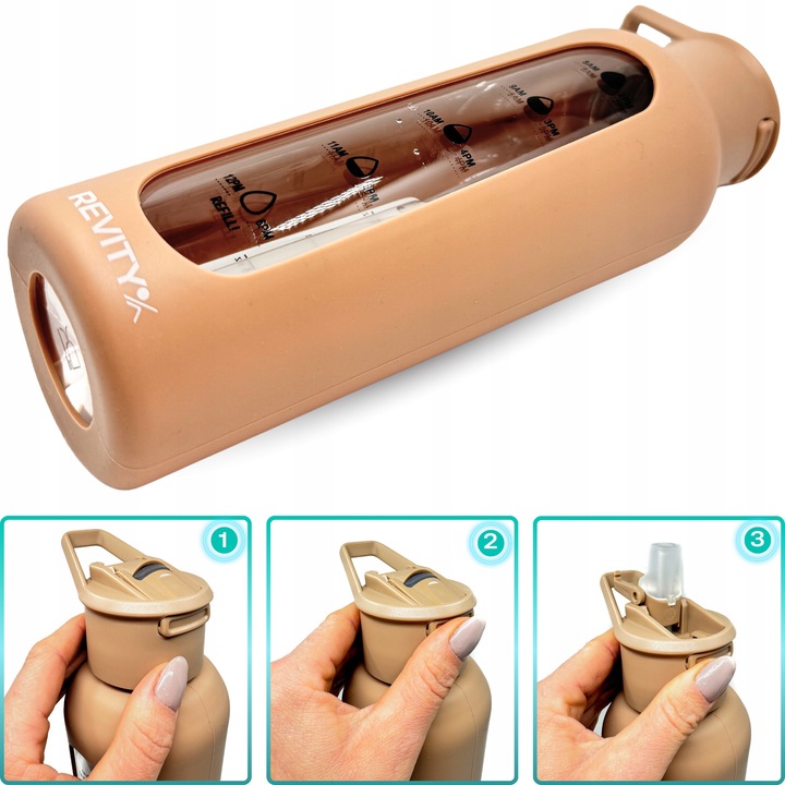 SZKLANA BUTELKA NA WODĘ BIDON SHAKER Z MIARKĄ I DZIUBKIEM SILIKONOWE ETUI