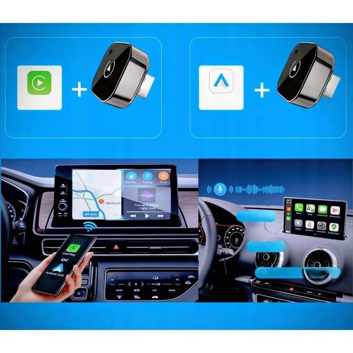 Adapter CarPlay Bezprzewodowy 5GHz Plug&Play iOS/Android Auto