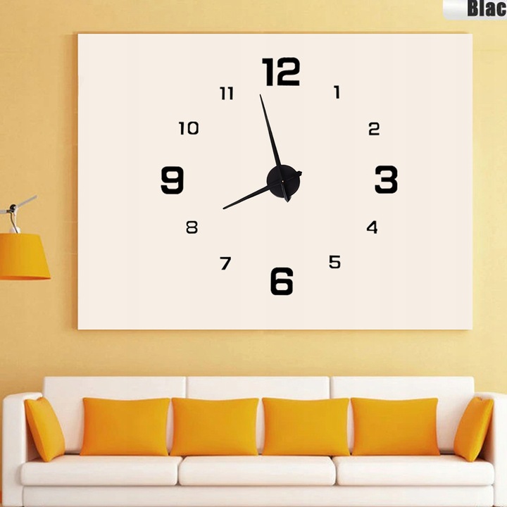 ZEGAR ŚCIENNY 3D NOWOCZESNY PRZYKLEJANY NA ŚCIANĘ CZARNY XXL 130 CM