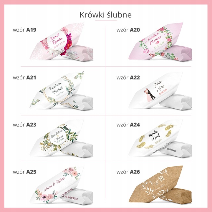 KRÓWKI PERSONALIZOWANE WESELE ŚLUB ROCZNICA 1 KG Podziękowanie dla Gości