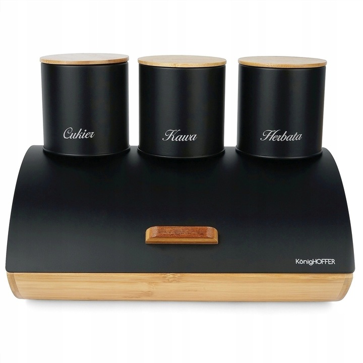Zestaw CHLEBAK BAMBUSOWY + 3x Puszka KAWA HERBATA CZARNY Konighoffer Cosmic