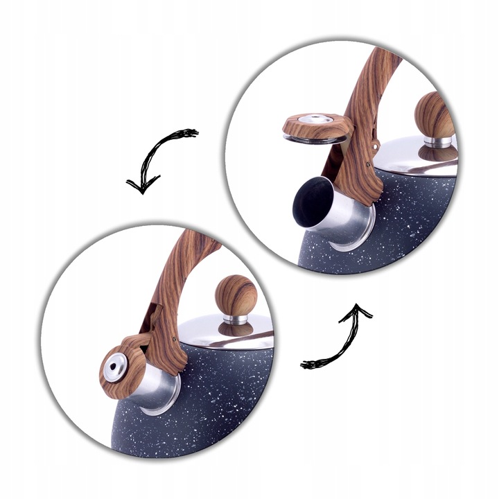 CZAJNIK NA GAZ INDUKCJA STALOWY Z GWIZDKIEM CZARNY marmurkowy 2l