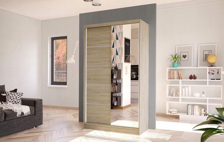 SZAFA PRZESUWNA DIEGO III z lustrem 100cm - pojemna GARDEROBA