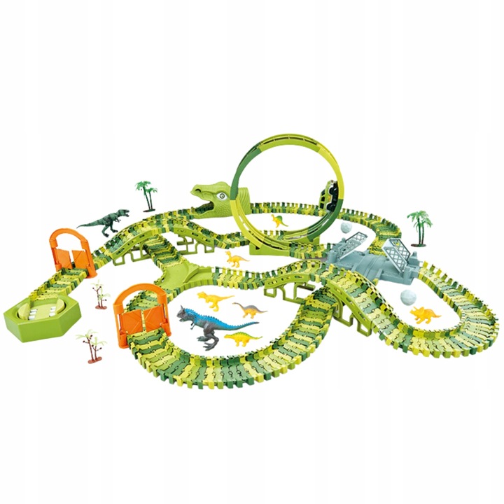 MEGA TOR WYŚCIGOWY PARK DINOZAURÓW SAMOCHODOWY MAGIC TRACK 324 elementów