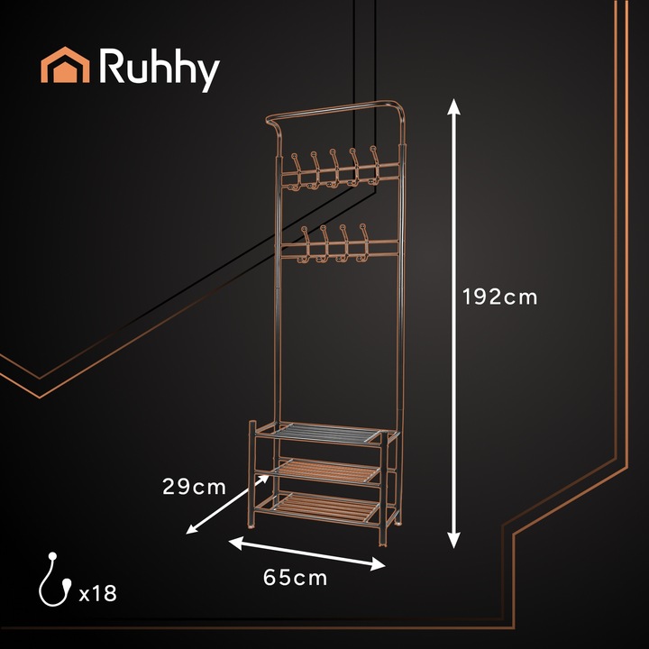 Wieszak Stojący na Ubrania RUHHY Metalowy do Przedpokoju Podłogowy