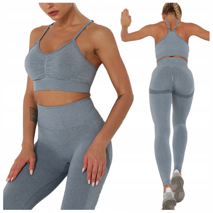 KOMPLET SPORTOWY legginsy bezszwowe top siłownia S
