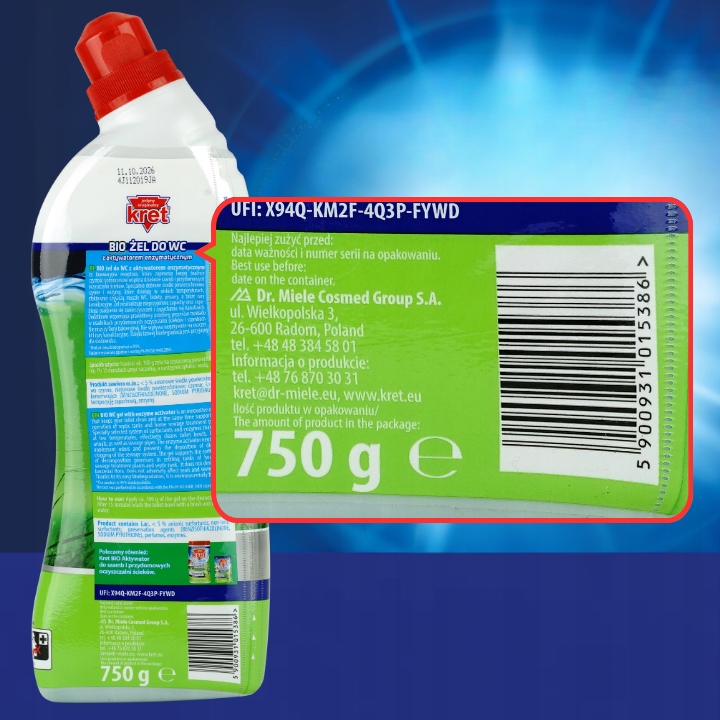 KRET BIO płyn żel do WC Toalet Wspiera Działanie Szamba Oczyszczalni 6x750