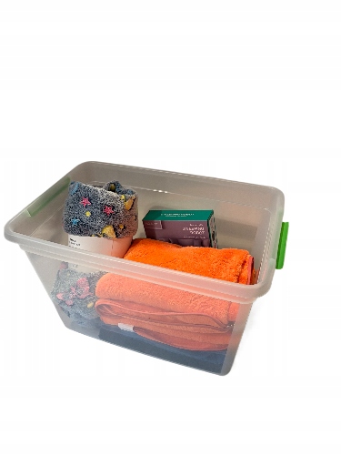 POJEMNIK PLASTIKOWY PUDEŁKO PUDŁO ORGANIZER PRZEZROCZYSTY Z POKRYWĄ 60L