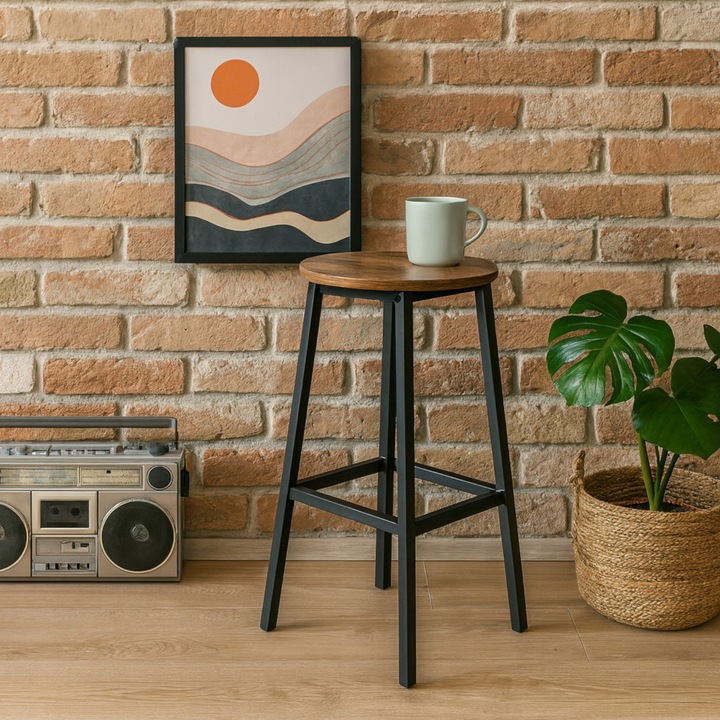 TABORET niski ciemny brąz STOŁEK BAROWY do jadalni do kuchni KRZESŁO