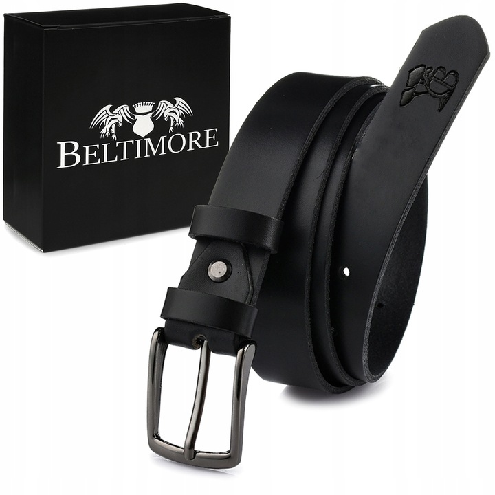 Skórzany pasek męski czarny do spodni garnituru wąski klasyczny