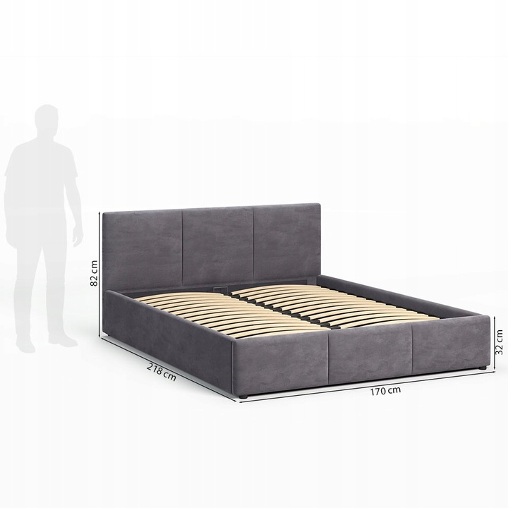 Łóżko tapicerowane 160×200 z pojemnikiem i zagłówkiem Nela szare
