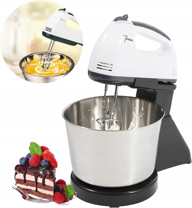 MIKSER RĘCZNY ROBOT KUCHENNY + 4 KOŃCÓWKI DUŻA MISA STOJAK 7 BIEGÓW