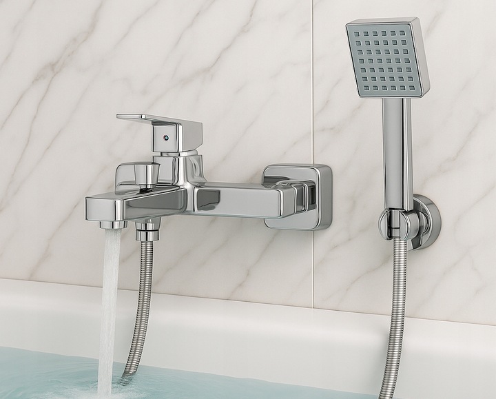 Bateria wannowa z prysznicem ścienna chrom srebrna kran do wanny YOKA
