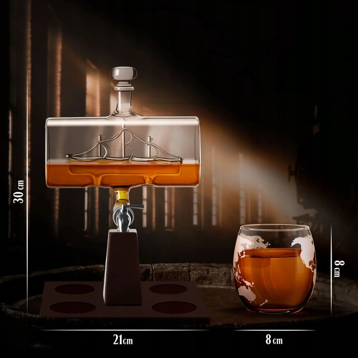 Zestaw do Whisky Karafka z Kranikiem Statek 4 Szklanki Prezent dla Faceta