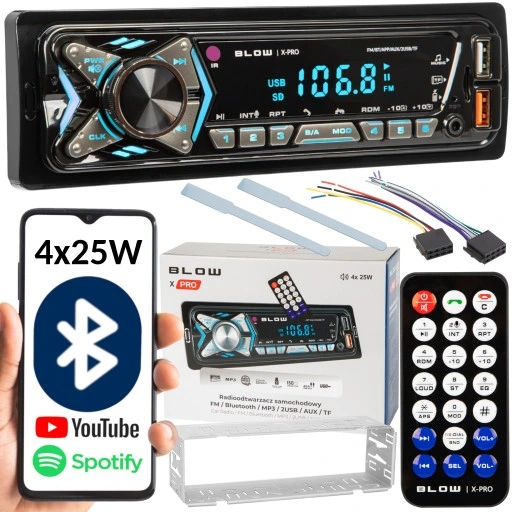 RADIO SAMOCHODOWE BLUETOOTH 1-DIN USB AUX SD MIKROFON PILOT BATERIA ZESTAW