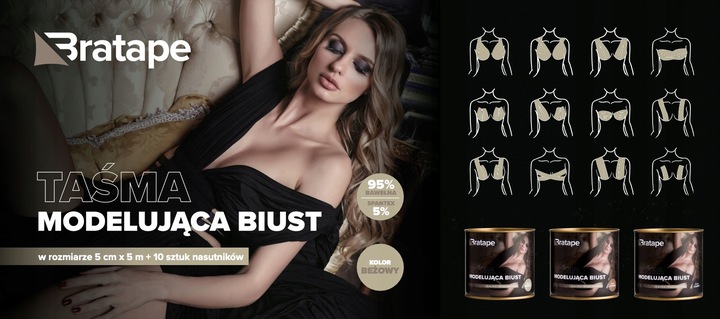 TAŚMA MODELUJĄCA BIUST UNOSZĄCA / PODTRZYMUJĄCA EFEKT PUSH_UP - 5 cm x 5 m