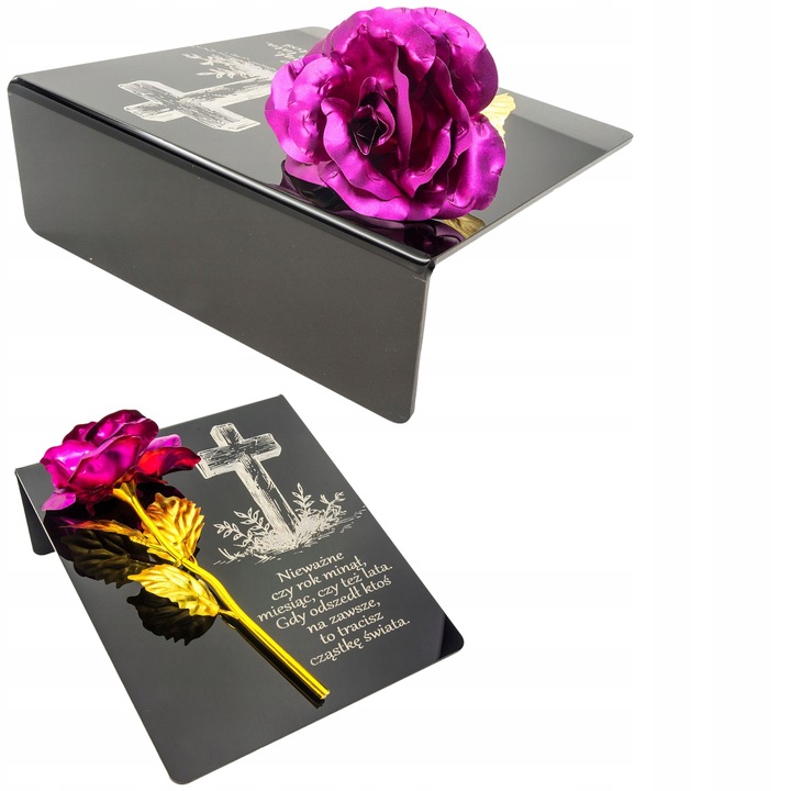 ZNICZ na cmentarz RÓŻA Ozdoba DEKORACJA na grób GRAWEROWANY podstawka