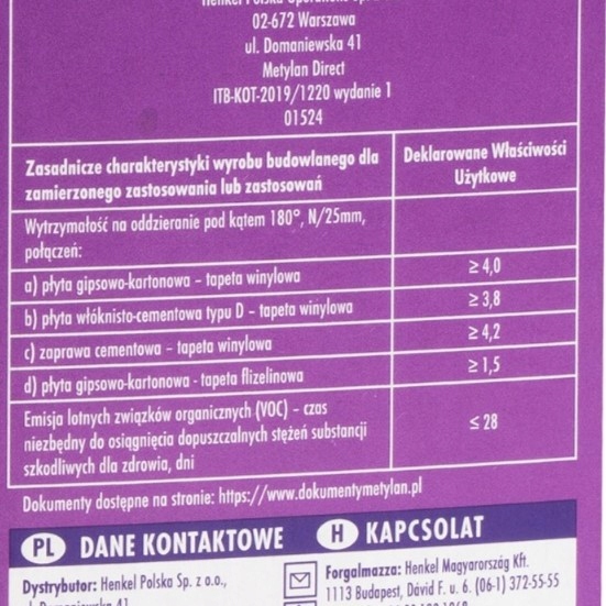 KLEJ DO TAPET NA FLIZELINIE WINYLOWYCH METYLAN DIRECT 200G