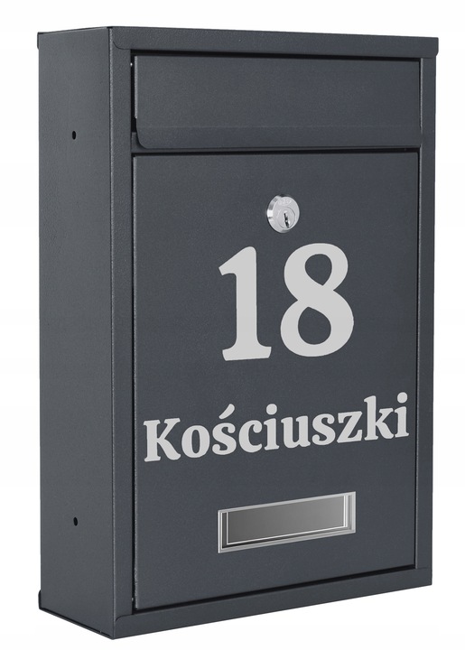 SKRZYNKA POCZTOWA NA LISTY POCZTĘ Z NUMEREM DOMU NAZWĄ ULICY NAPIS