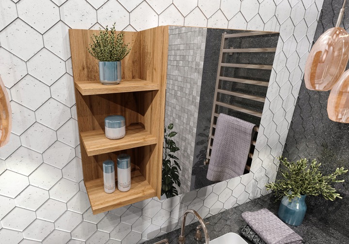 Szafka łazienkowa regał łazienkowy półki lustro wisząca dąb Wotan