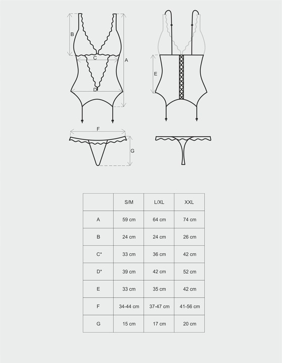 Obsessive gorset i stringi Emperita czarny 2XL