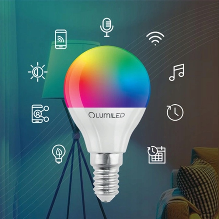 Żarówka LED E14 P40 5W=40W TUYA RGB CCT Ściemnialna Inteligentna WiFi