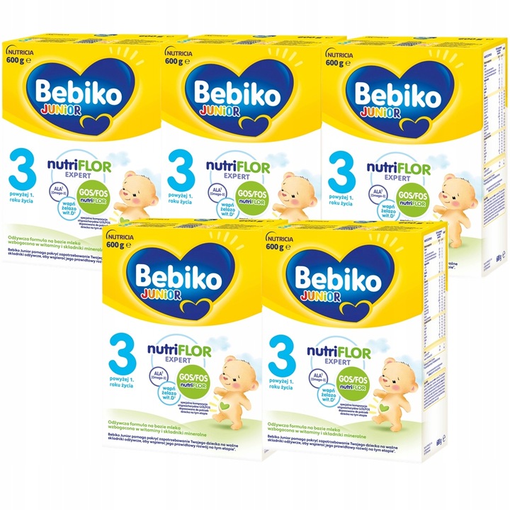 Bebiko Junior Nutriflor Expert 3 Mleko Powyżej 1 Roku 600g x 5 Kartonów
