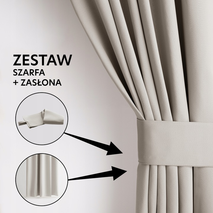 RESTILO Zasłony 90% zaciemniające 140x175 blackout j.beż na przelotkach