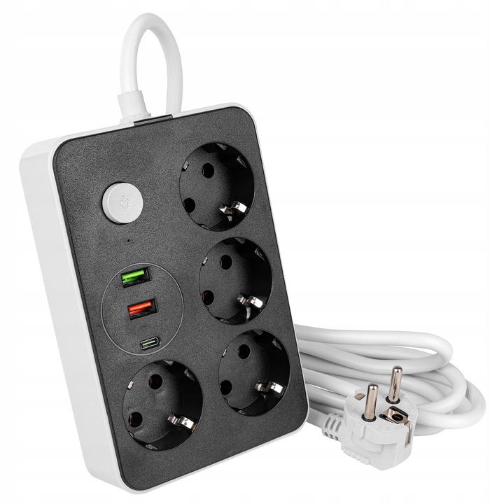 Przedłużacz listwa 2m zasilająca 3x USB UZIEMIENIE 4 GNIAZDA CZARNY 3x1MM