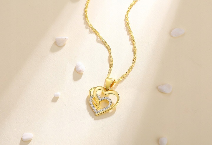 ZŁOTY NASZYJNIK SERCE ŁAŃCUSZEK ZAWIESZKA DAMSKI SREBRO 925 ORYGINALNY