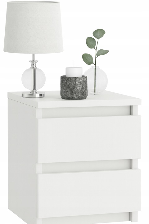 Szafka nocna 2 szuflady, komoda, stolik nocny, biała, sypialnia, meble