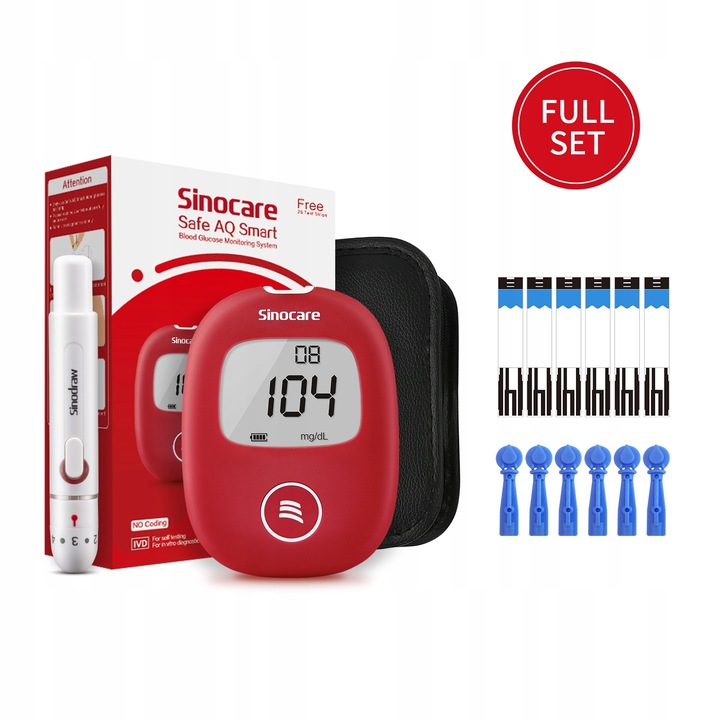 Glukometr Sinocare SAFE AQ SMART w mg/dl z 25 paskami i 25 lancetami