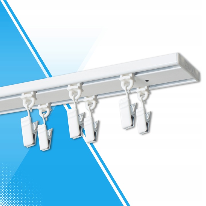 Karnisz Szyna Sufitowa Aluminiowa Podwójna Biała Żabki Agrafki 200 cm