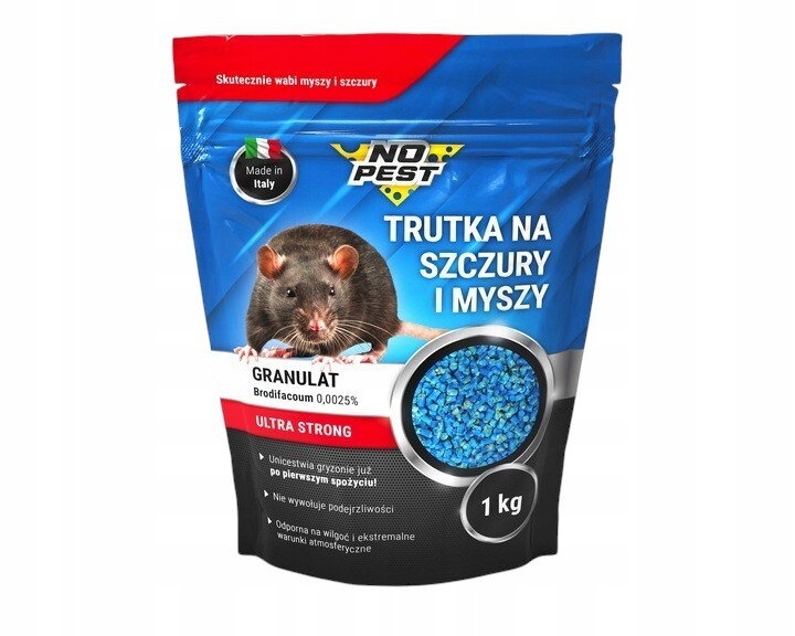 TRUTKA NA SZCZURY I MYSZY GRANULAT BRODIFAKUM NO PEST 1KG BARDZO SILNA