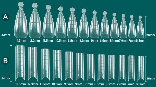 ZESTAW Formy DUAL DO AKRYLOŻELU 12 rodzajów MIGDAŁ pędzelek zaciskarka