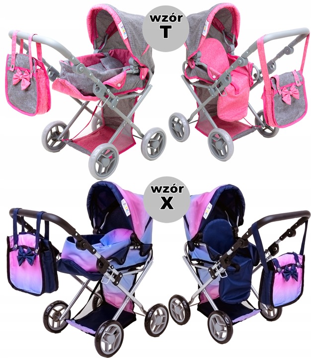 Wózek dla lalek 3w1 GONDOLA + SPACERÓWKA pościel torba przewijak dla lali