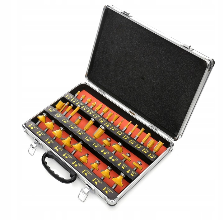 FREZY DO DREWNA 8mm KSZTAŁTOWE 35el TWARDE OSTRE ZESTAW W WALIZCE FREZ