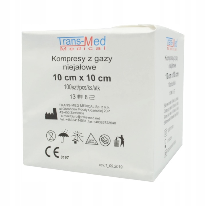 KOMPRESY NIEJAŁOWE GAZY BAWEŁNIANE 10x10cm 300 szt