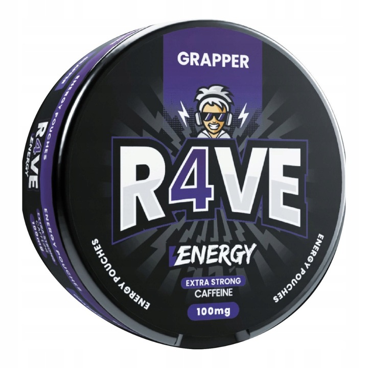 Woreczki Kofeinowe GRAPPER Snusy Energetyczne R4VE Kofeina BEZ CUKRU 100mg