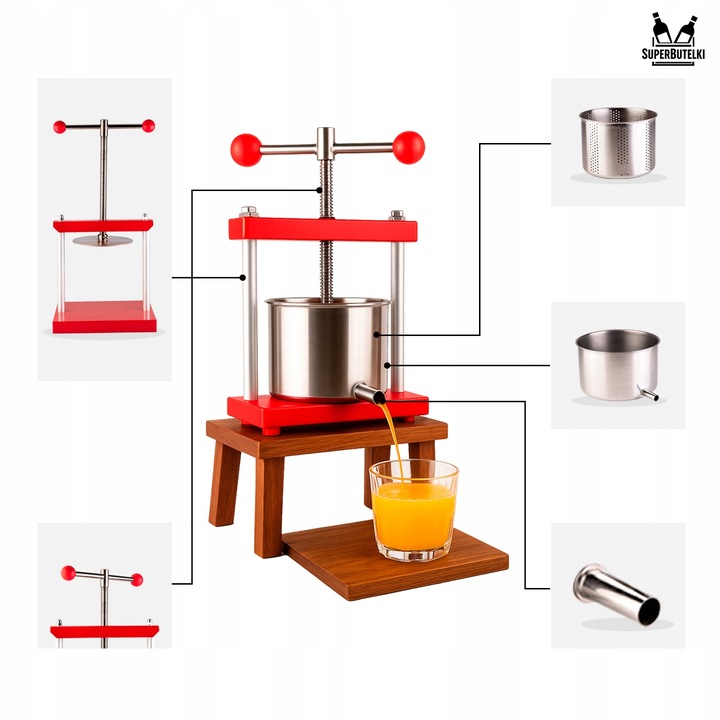 WYCISKARKA PRASA RĘCZNA DO WYCISKANIA OWOCÓW WINA SOKÓW 3L STAL